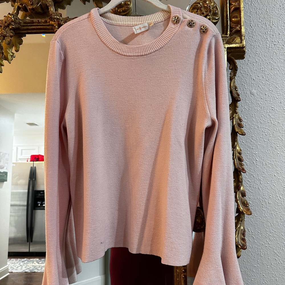 Tory Burch Light Pink Button-Shoulder Sweater
